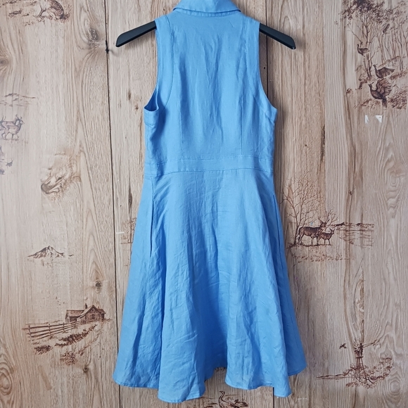 Anthropologie H.D Paris Sleeveless Blue Linen Fit Flare Dress Size 2 - Picture 8 of 14